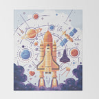 Space Rocket with Planets Throw Blanket Gallery Image 2