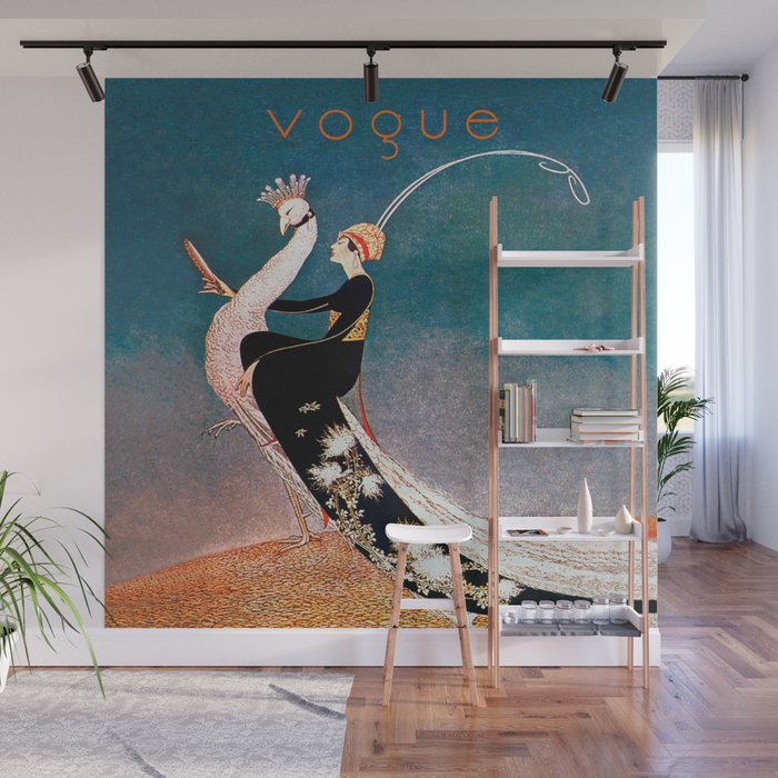 Art Deco White Peacock and Flapper Vintage Art Wall Mural Gallery Image 1