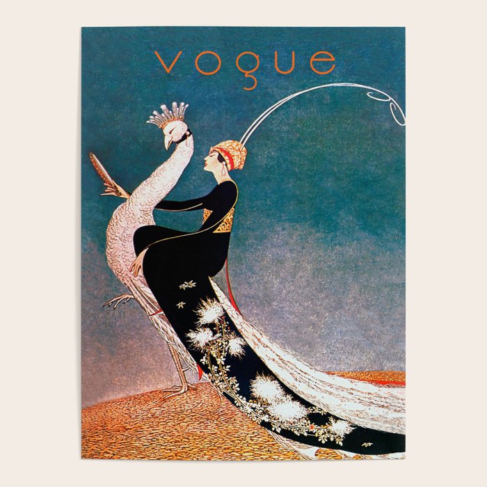Art Deco White Peacock and Flapper Vintage Art Poster Gallery Image 4