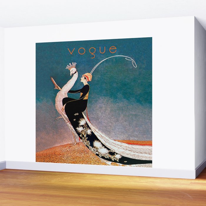Art Deco White Peacock and Flapper Vintage Art Wall Mural Gallery Image 2