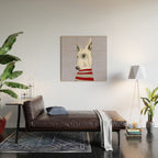 Portrait of a greyhound dog with a monocle Wood Wall Art Gallery Image 2