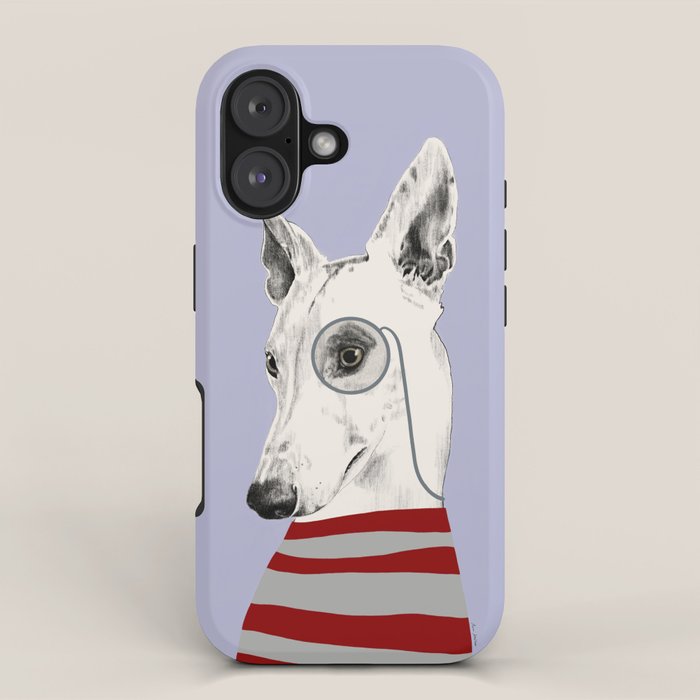 Portrait of a greyhound dog with a monocle iPhone Case Gallery Image 1