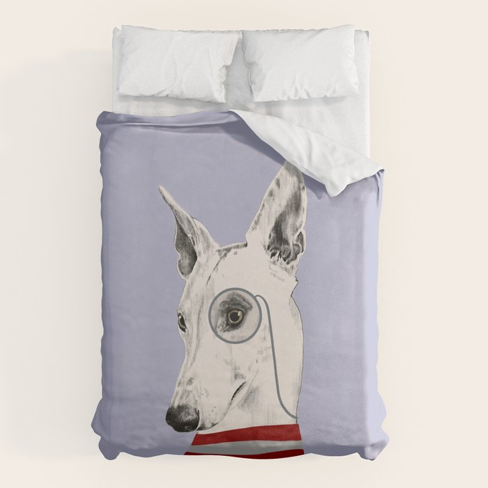 Portrait of a greyhound dog with a monocle Duvet Cover Gallery Image 1