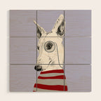 Portrait of a greyhound dog with a monocle Wood Wall Art Gallery Image 1