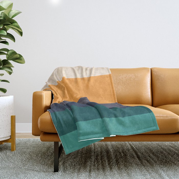 Mid Century Modern Minimalist Color Block Pattern Yellow Grey Green Throw Blanket Gallery Image 1