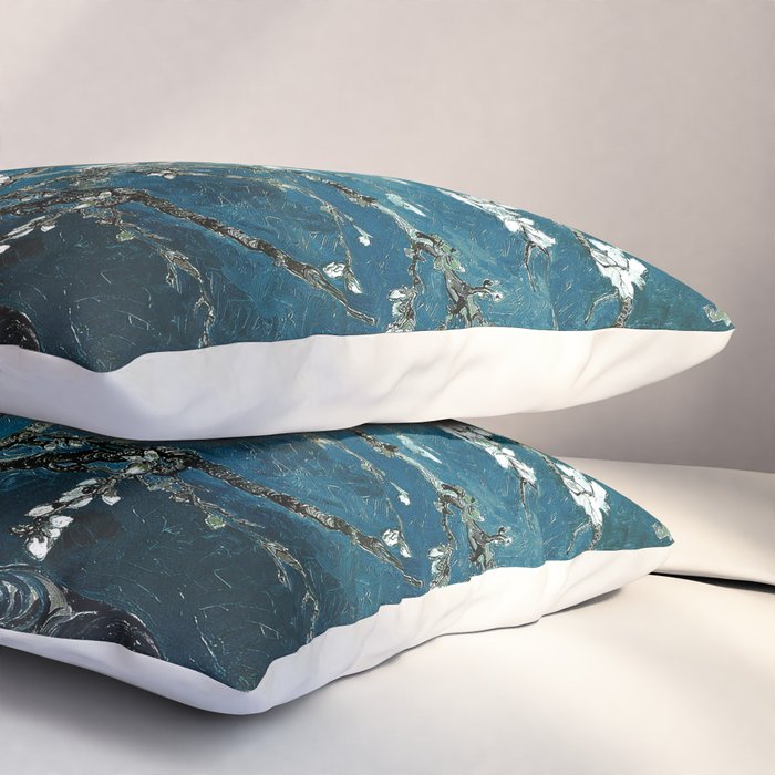 Van Gogh Almond Blossoms : Dark Teal Pillow Sham Gallery Image 3