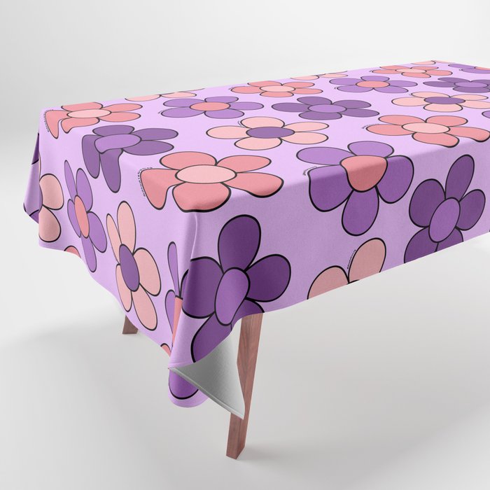 Groovy Flowers Print in Purple Tablecloth Gallery Image 1