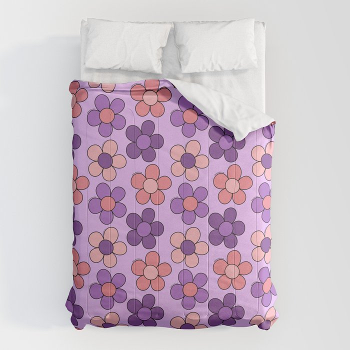 Groovy Flowers Print in Purple Comforter Gallery Image 1