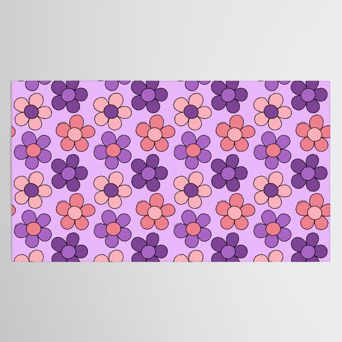 Groovy Flowers Print in Purple Tablecloth Gallery Image 2