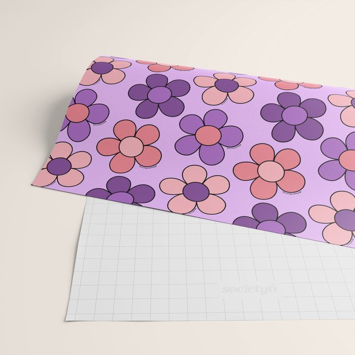 Groovy Flowers Print in Purple Wrapping Paper Gallery Image 2