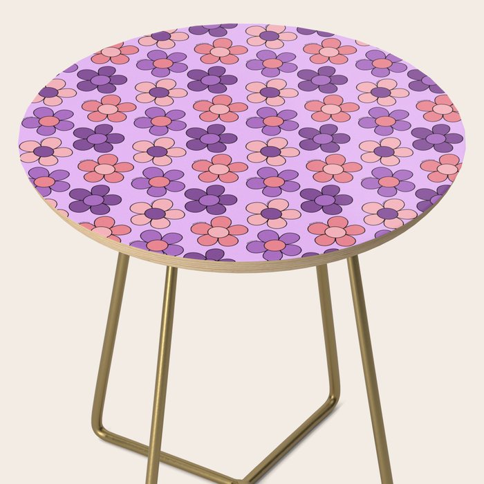 Groovy Flowers Print in Purple Side Table Gallery Image 2
