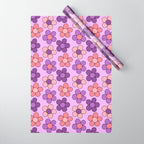 Groovy Flowers Print in Purple Wrapping Paper Gallery Image 1