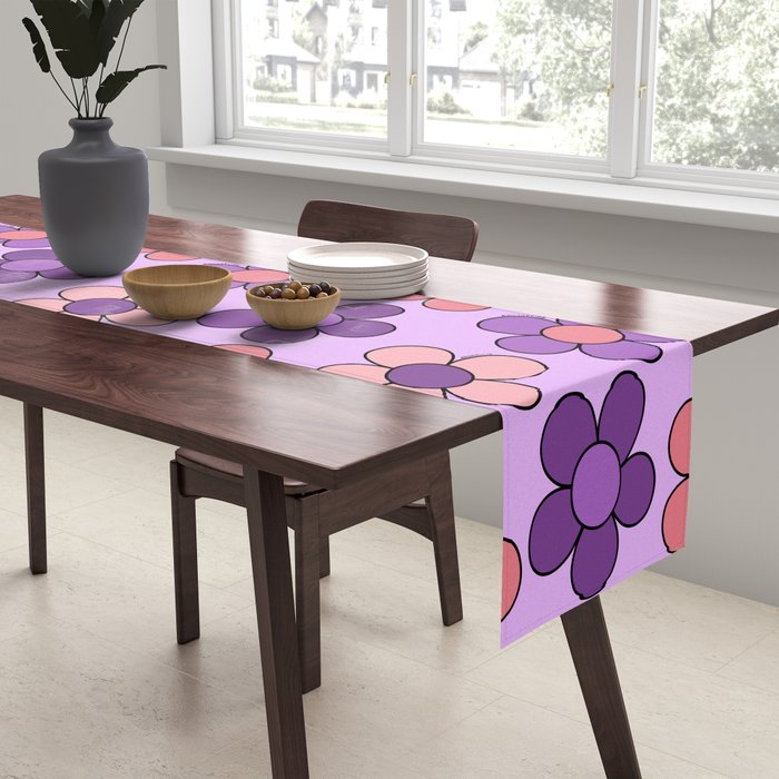 Groovy Flowers Print in Purple Table Runner Gallery Image 2