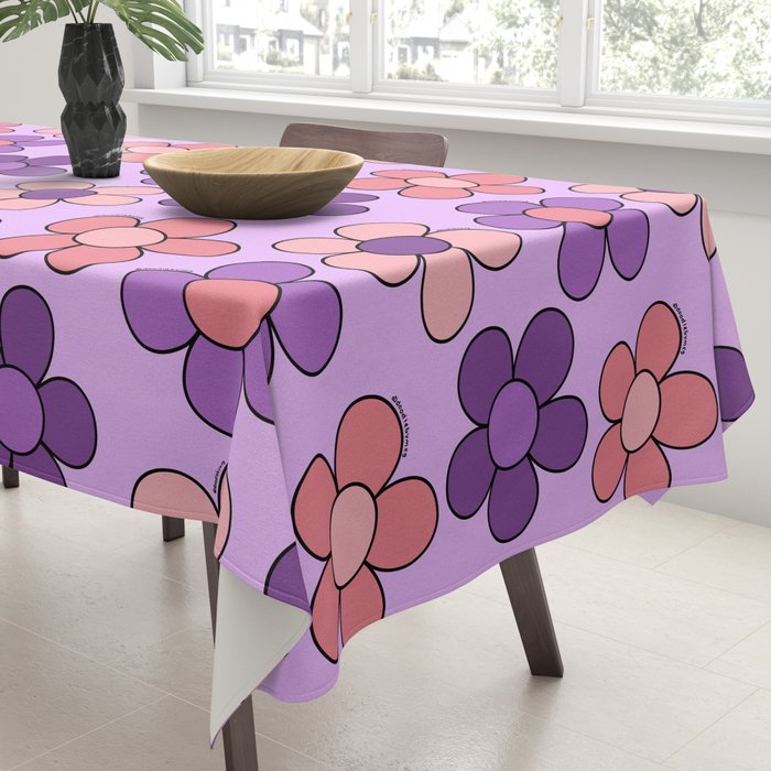 Groovy Flowers Print in Purple Tablecloth Gallery Image 3