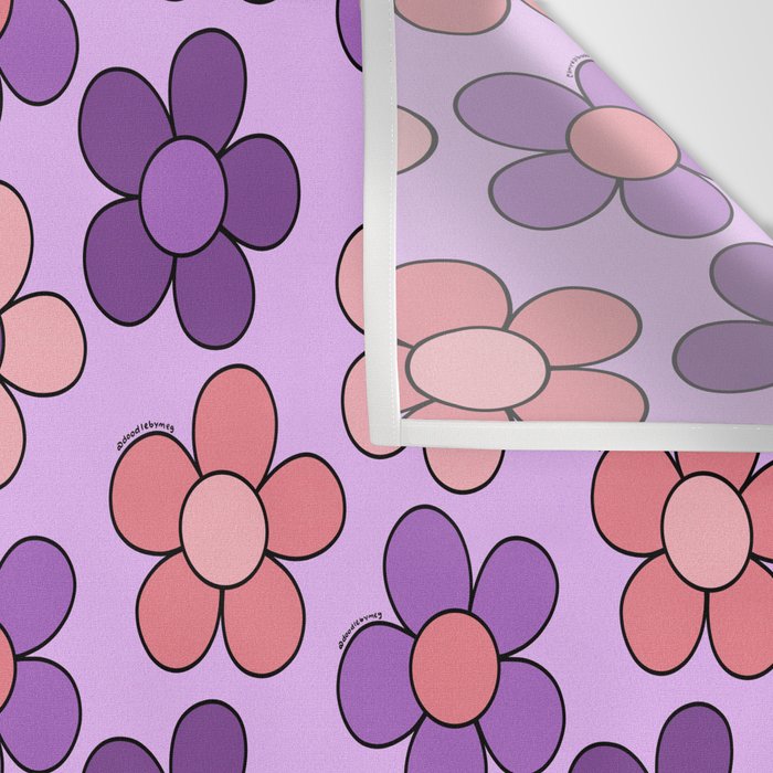 Groovy Flowers Print in Purple Wall Tapestry Gallery Image 3