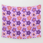 Groovy Flowers Print in Purple Wall Tapestry Gallery Image 4