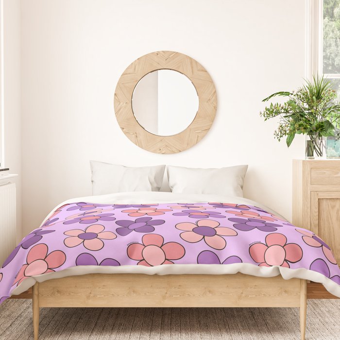 Groovy Flowers Print in Purple Duvet Cover Gallery Image 3