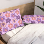Groovy Flowers Print in Purple Pillow Sham Gallery Image 2