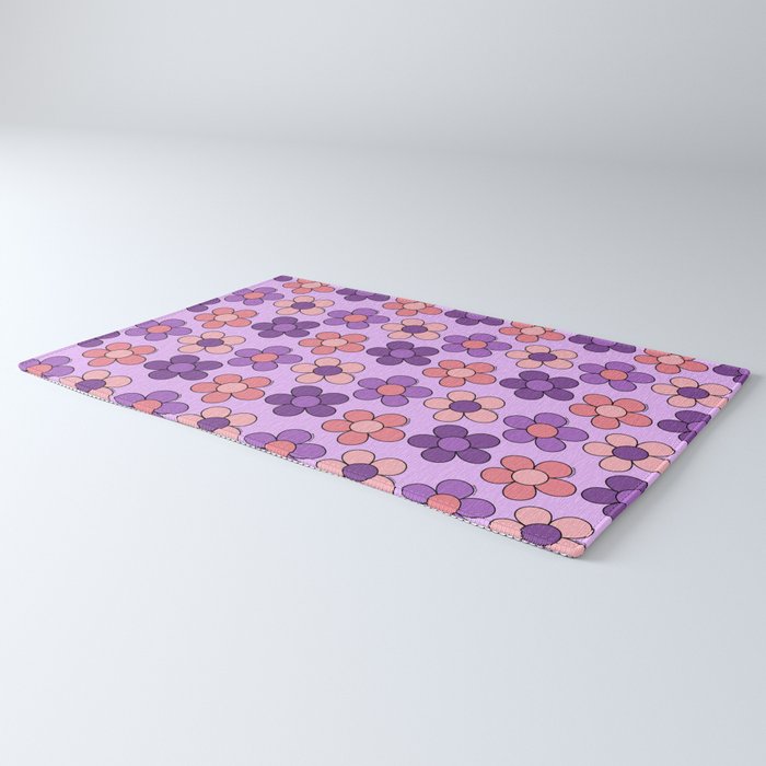 Groovy Flowers Print in Purple Rug Gallery Image 3