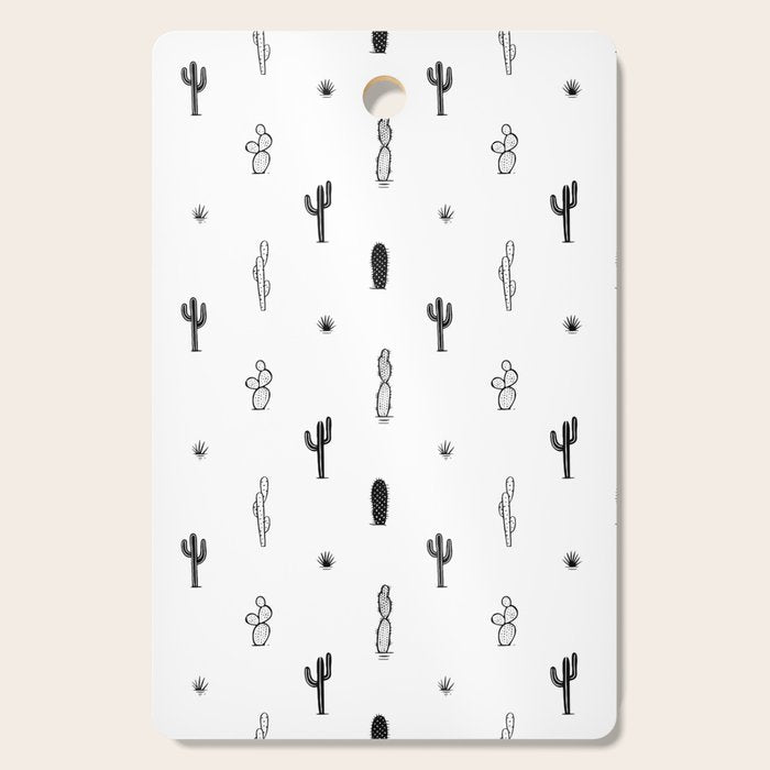Black and white cactus plant pattern art Cutting Board Gallery Image 1