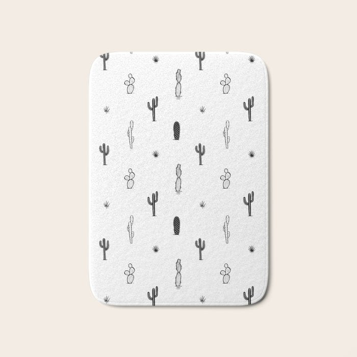 Black and white cactus plant pattern art Bath Mat Gallery Image 1