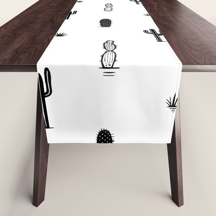 Black and white cactus plant pattern art Table Runner Gallery Image 1
