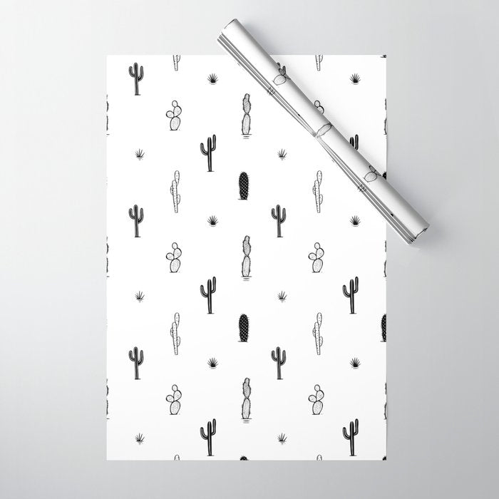 Black and white cactus plant pattern art Wrapping Paper Gallery Image 1