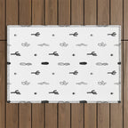 Black and white cactus plant pattern art Outdoor Rug Gallery Image 1