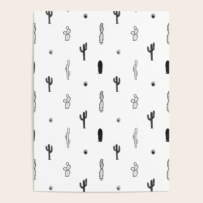 Black and white cactus plant pattern art Poster Gallery Image 4