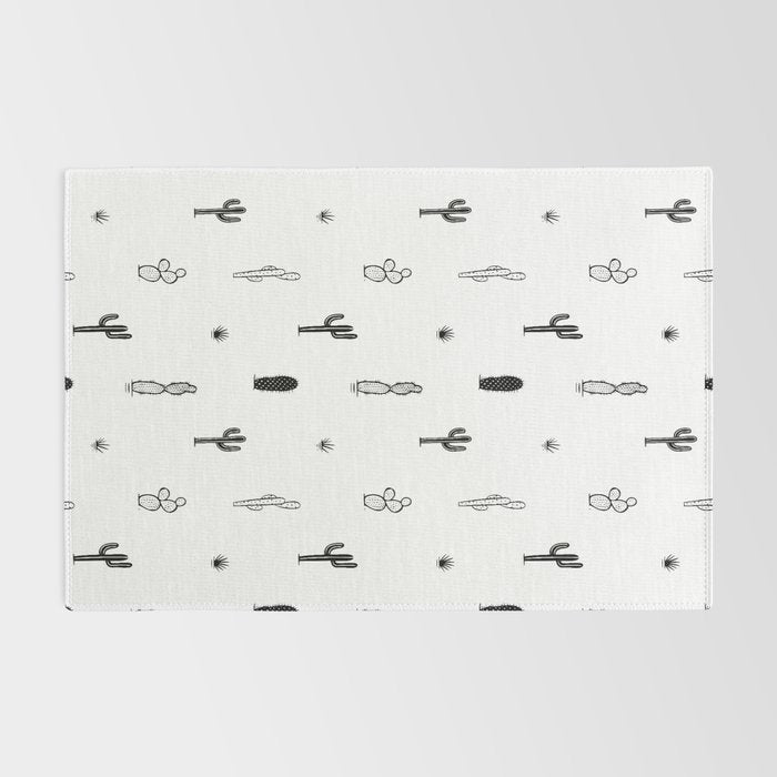 Black and white cactus plant pattern art Rug Gallery Image 2