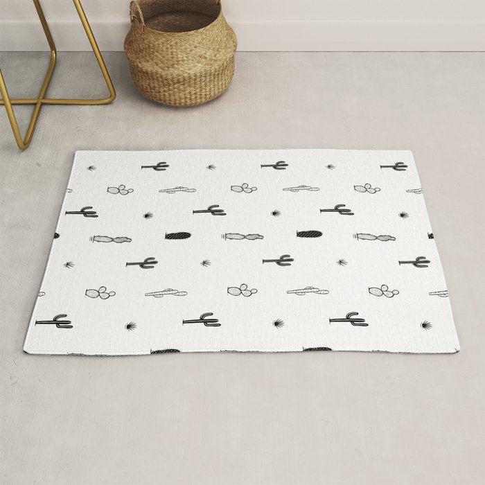 Black and white cactus plant pattern art Rug Gallery Image 1