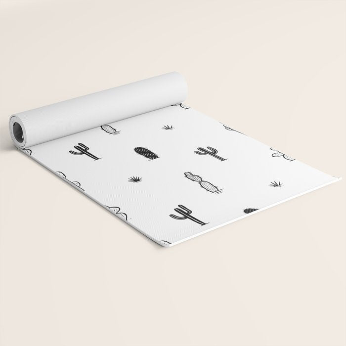 Black and white cactus plant pattern art Yoga Mat Gallery Image 2