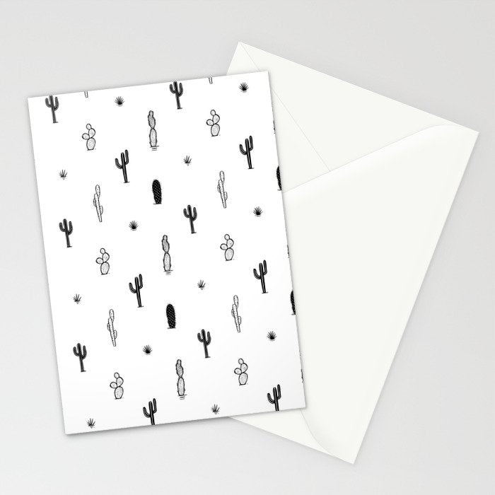 Black and white cactus plant pattern art Stationery Card Gallery Image 2