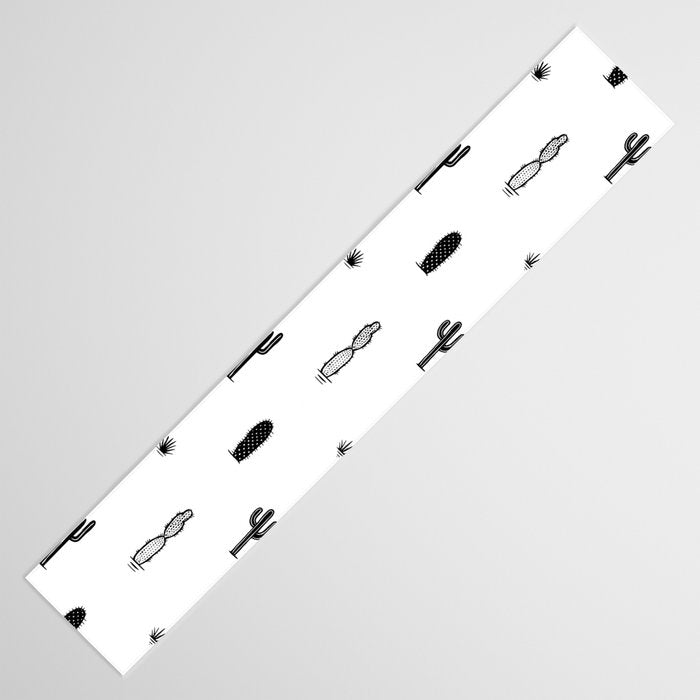 Black and white cactus plant pattern art Table Runner Gallery Image 3