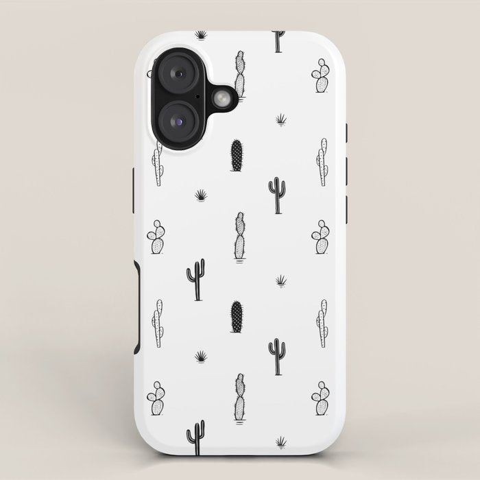 Black and white cactus plant pattern art iPhone Case Gallery Image 1