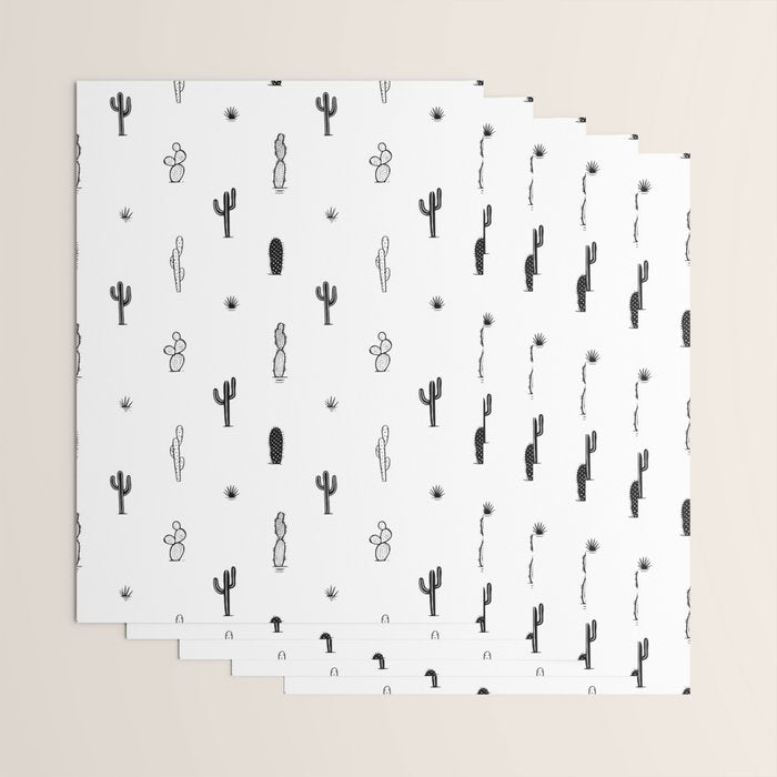 Black and white cactus plant pattern art Wrapping Paper Gallery Image 3