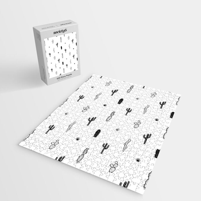 Black and white cactus plant pattern art Jigsaw Puzzle Gallery Image 2