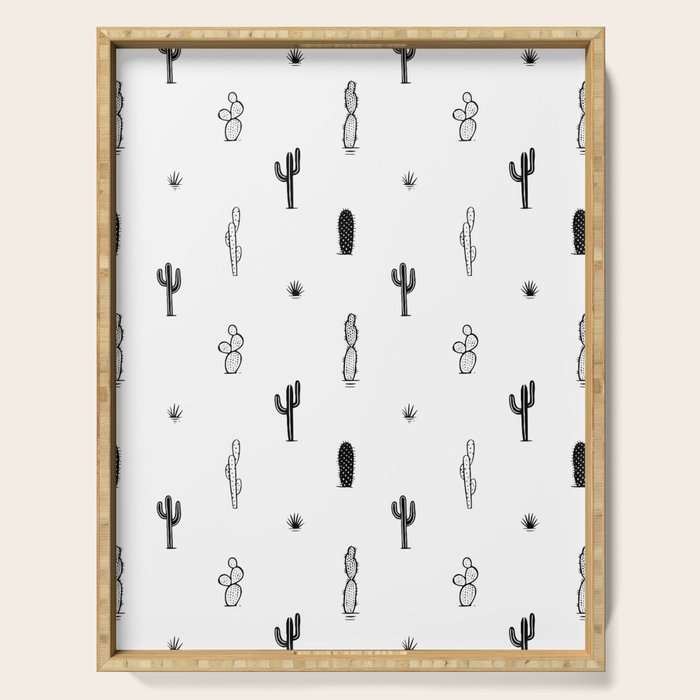 Black and white cactus plant pattern art Serving Tray Gallery Image 1