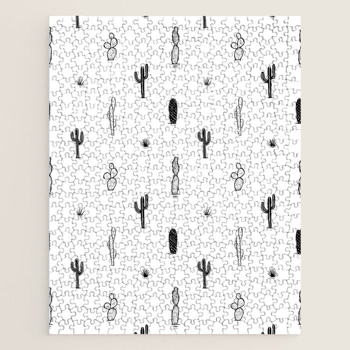 Black and white cactus plant pattern art Jigsaw Puzzle Gallery Image 1