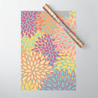 Festive, Floral Prints, Orange, Yellow, Teal and Pink Wrapping Paper Gallery Image 1