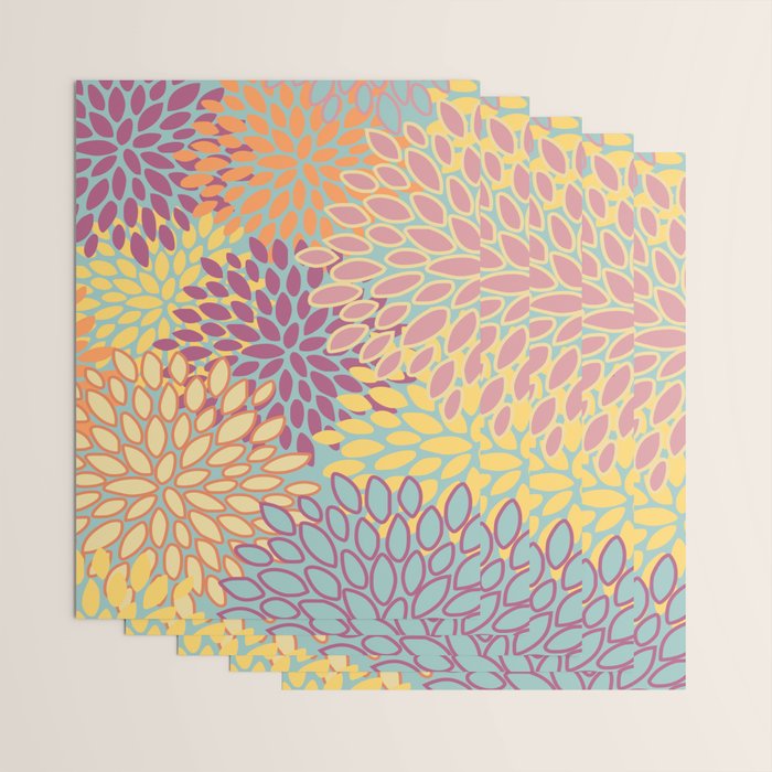 Festive, Floral Prints, Orange, Yellow, Teal and Pink Wrapping Paper Gallery Image 3