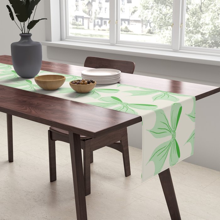 Elegant Light Green Bow Pattern A Classic and Stylish Design for Any Occasion Table Runner Gallery Image 2