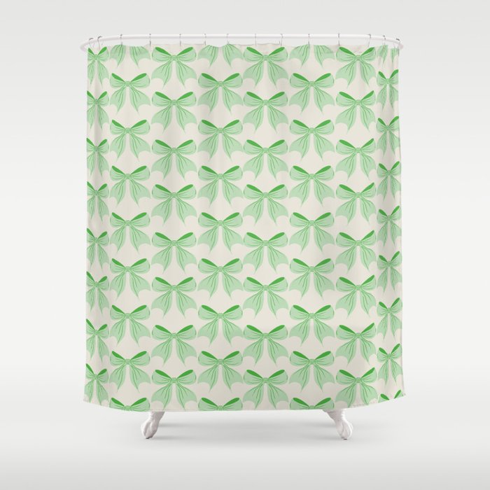 Elegant Light Green Bow Pattern A Classic and Stylish Design for Any Occasion Shower Curtain Gallery Image 1