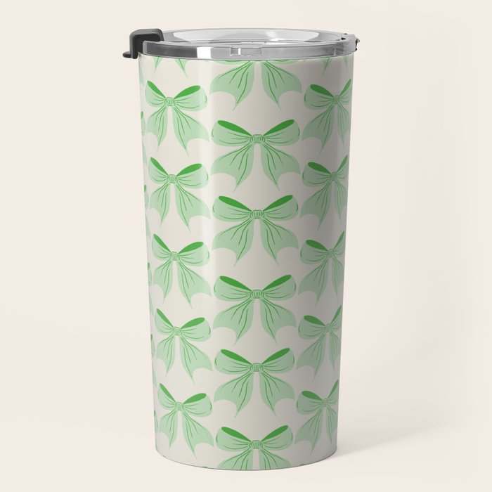 Elegant Light Green Bow Pattern A Classic and Stylish Design for Any Occasion Travel Mug Gallery Image 3