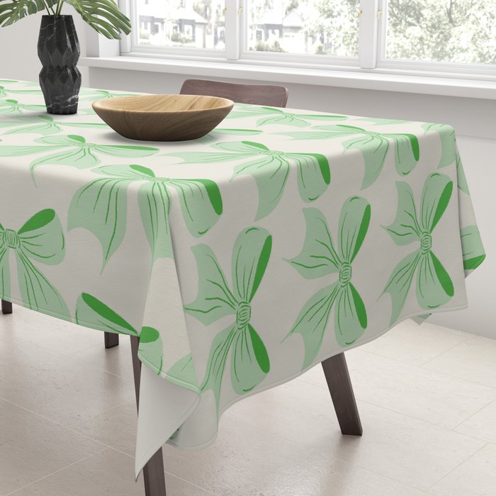 Elegant Light Green Bow Pattern A Classic and Stylish Design for Any Occasion Tablecloth Gallery Image 3