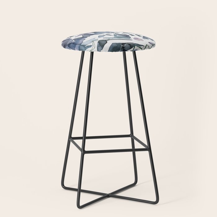 Mountains Watercolor Nature Trees Ski Snow Blue Indigo Stool Gallery Image 1