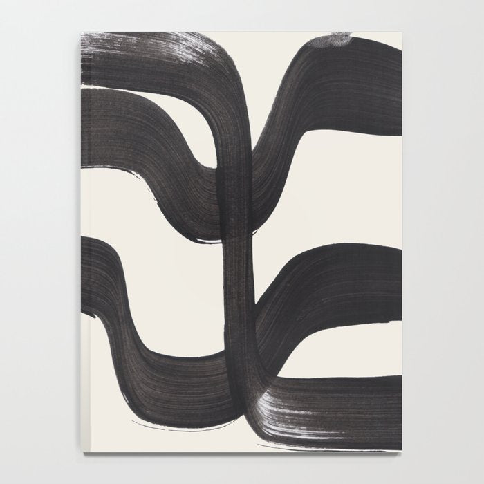 Mid Century Modern Minimalist Abstract Art Brush Strokes Black & White Ink Art Ripple Lines Notebook Gallery Image 4