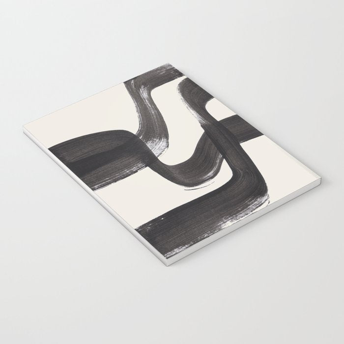Mid Century Modern Minimalist Abstract Art Brush Strokes Black & White Ink Art Ripple Lines Notebook Gallery Image 3