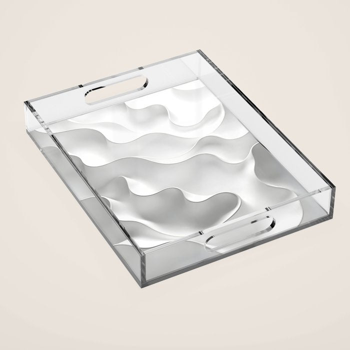 Milky Waves, Abstract Black White Monochromatic, Minimal Minimalistic Minimalism Photography Calm Acrylic Tray Gallery Image 1