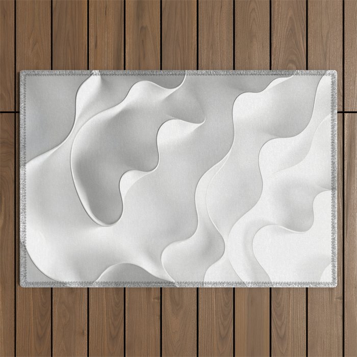 Milky Waves, Abstract Black White Monochromatic, Minimal Minimalistic Minimalism Photography Calm Outdoor Rug Gallery Image 1